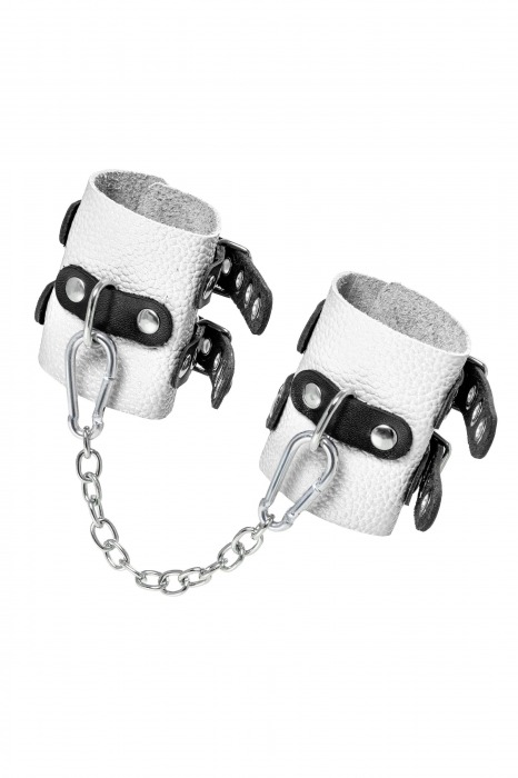 Бело-черные наручники с двумя ремешками и люверсами - Pecado - купить с доставкой в Ачинске