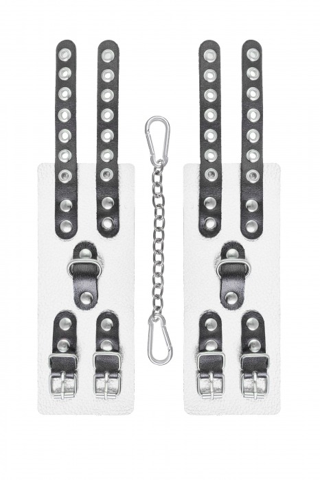 Бело-черные наручники с двумя ремешками и люверсами - Pecado - купить с доставкой в Ачинске