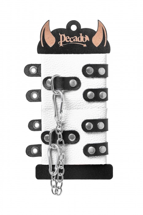 Бело-черные наручники с двумя ремешками и люверсами - Pecado - купить с доставкой в Ачинске