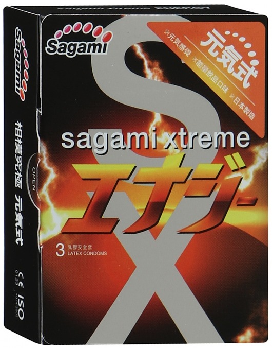 Презервативы Sagami Xtreme ENERGY с ароматом энергетика - 3 шт. - Sagami - купить с доставкой в Ачинске