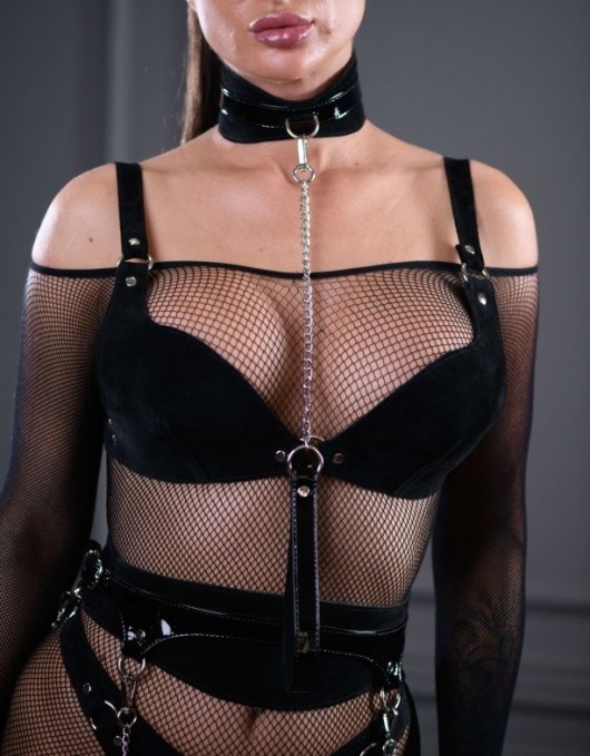 Стильный замшевый ошейник с поводком Sex Game - БДСМ Арсенал - купить с доставкой в Ачинске