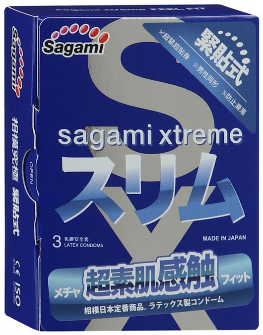 Розовые презервативы Sagami Xtreme FEEL FIT 3D - 3 шт. - Sagami - купить с доставкой в Ачинске