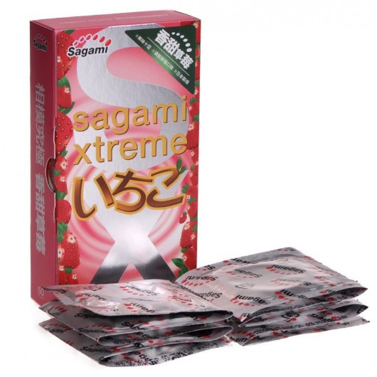 Презервативы Sagami Xtreme Strawberry c ароматом клубники - 10 шт. - Sagami - купить с доставкой в Ачинске