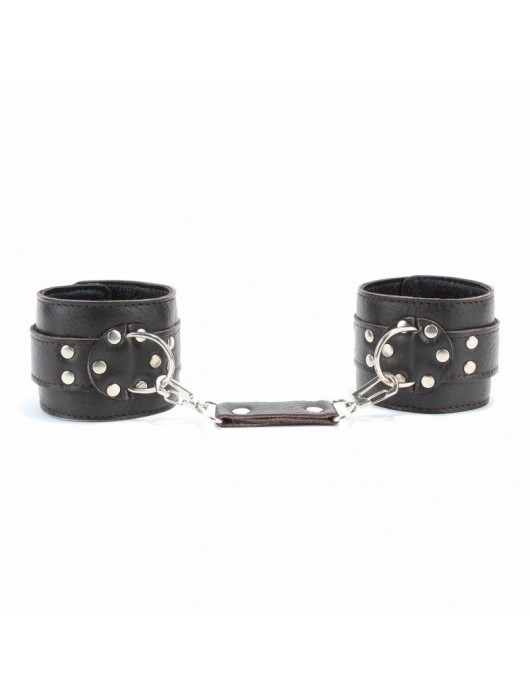 Коричневые оковы из мягкой кожи на металлической цепочке - БДСМ Арсенал - купить с доставкой в Ачинске