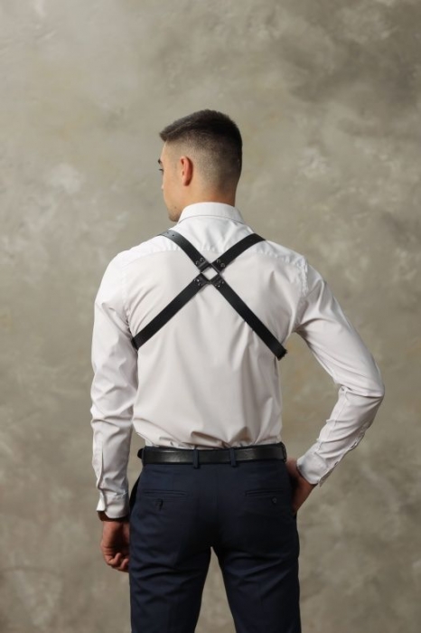 Черная мужская кожаная портупея №4 - БДСМ Арсенал - купить с доставкой в Ачинске