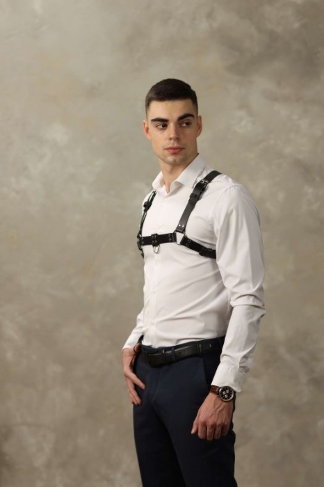 Черная мужская кожаная портупея №4 - БДСМ Арсенал - купить с доставкой в Ачинске