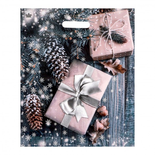 Новогодний пакет с принтом в виде подарков и вырубной ручкой (45х38 см) - Сима-Ленд - купить с доставкой в Ачинске