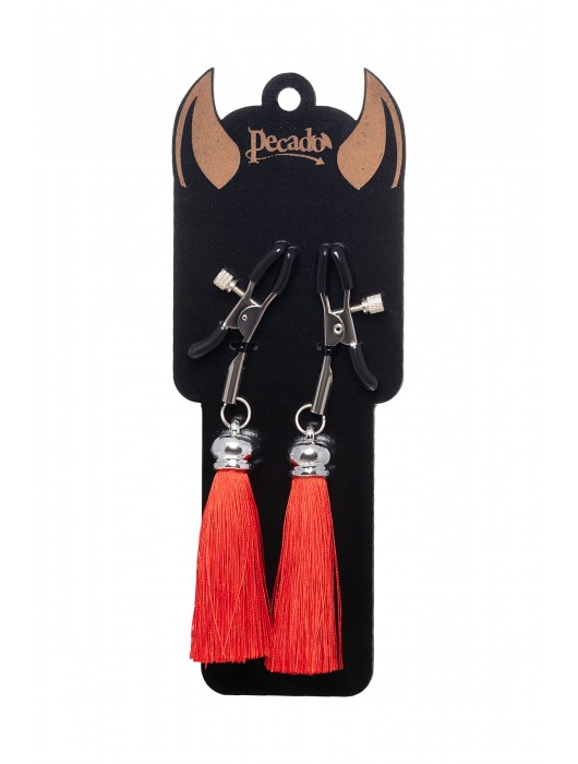 Зажимы на соски «Прищепки» с красными кисточками из шелка - Pecado - купить с доставкой в Ачинске