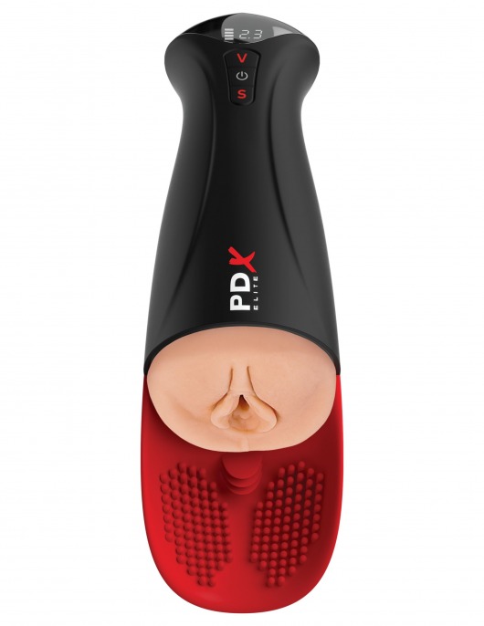 Телесный мастурбатор-вагина в черной колбе с вибрацией Fuck-O-Matic Pro XL - Pipedream - в Ачинске купить с доставкой