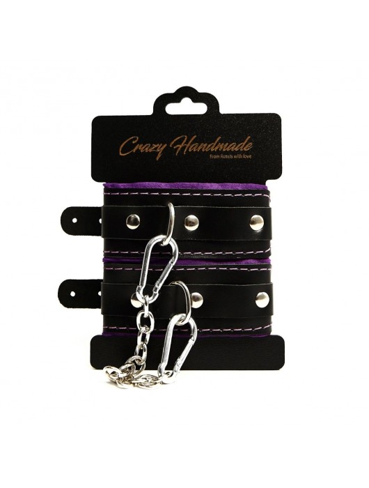 Черно-фиолетовые скругленные наручники с мягкой подкладкой - Crazy Handmade - купить с доставкой в Ачинске