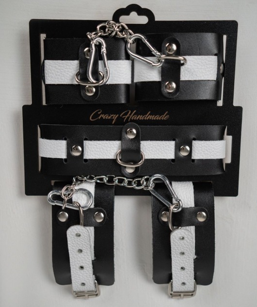 Набор фиксаторов из черной и белой натуральной кожи - Crazy Handmade - купить с доставкой в Ачинске