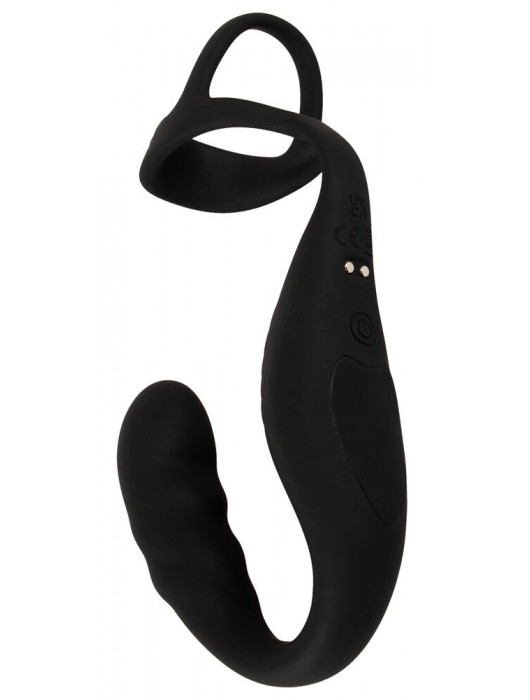 Черное эрекционное кольцо со стимуляцией промежности и анальной пробкой Cock Ring with RC Prostate Plug - Orion - в Ачинске купить с доставкой