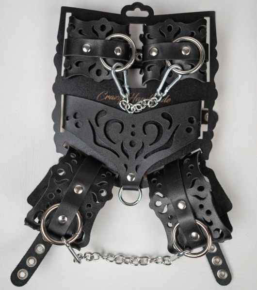 Черный ажурный кожаный набор фиксаций - Crazy Handmade - купить с доставкой в Ачинске