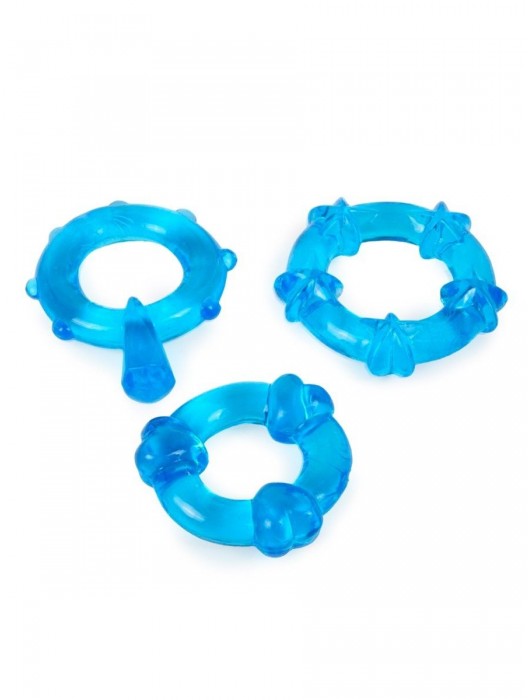 Набор из 3 синих эрекционных колец с различным рельефом - Erowoman-Eroman - в Ачинске купить с доставкой