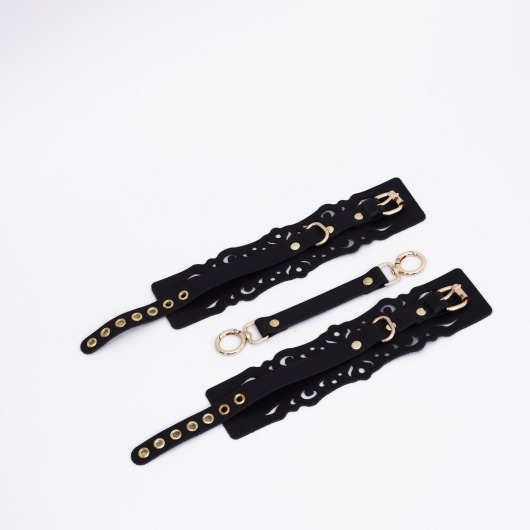 Черный кожаные оковы с узорами и золотистой фурнитурой - Crazy Handmade - купить с доставкой в Ачинске