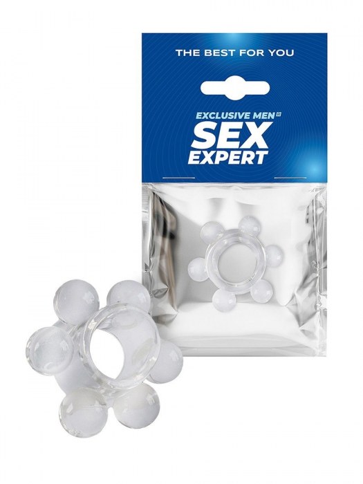 Прозрачное эрекционное кольцо с 6 стимулирующими шариками - Sex Expert - в Ачинске купить с доставкой