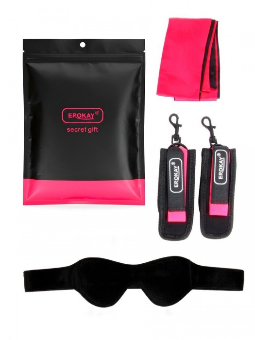 Черно-розовый эротический набор: маска, наручники и повязка - Erokay - купить с доставкой в Ачинске