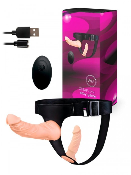Женский страпон с 2 насадками, вибрацией и пультом ДУ - Erowoman-Eroman - купить с доставкой в Ачинске
