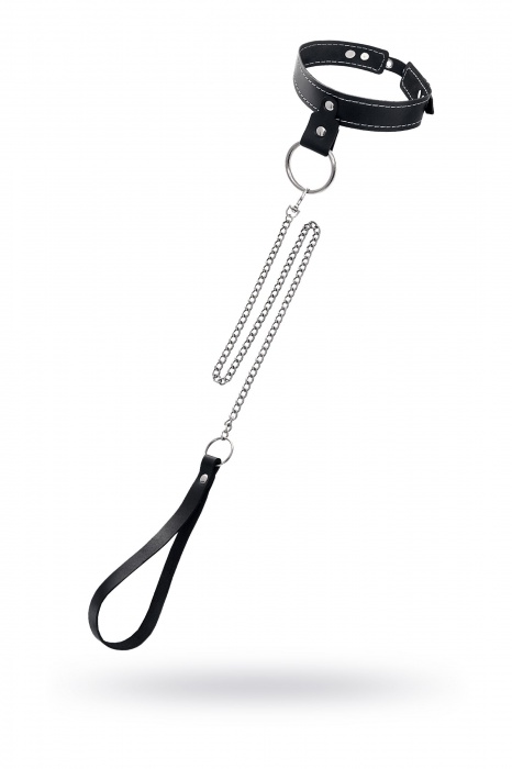 Черный узкий однослойный ошейник с серебристым поводком-цепочкой - Pecado - купить с доставкой в Ачинске
