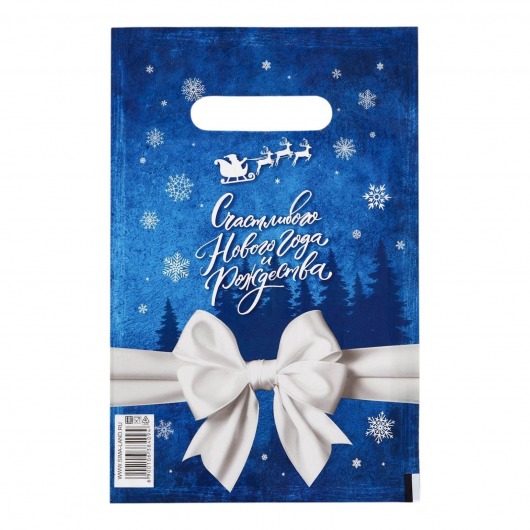 Сине-белый подарочный новогодний пакет с вырубной ручкой (20х30 см) - Сима-Ленд - купить с доставкой в Ачинске