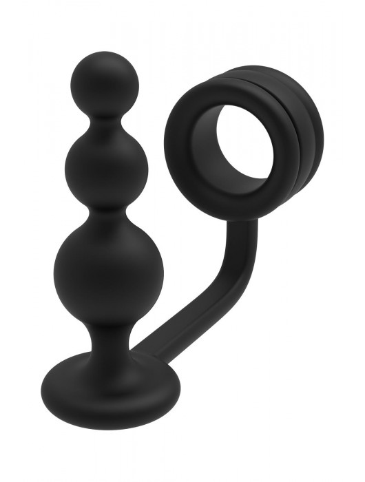 Черное эрекционное кольцо с анальной елочкой Cockring With Beaded Anal Plug - Dream Toys - в Ачинске купить с доставкой