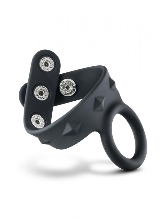 Черное эрекционное кольцо с подхватом мошонки на кнопках VS6 - Blush Novelties - в Ачинске купить с доставкой