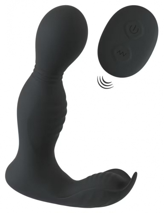 Черная анальная пробка с вибрацией, вращением и пультом ДУ RC Butt Plug with 2 Functions - Orion - в Ачинске купить с доставкой