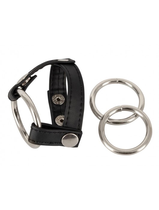 Подхват для мошонки с 3 съемными эрекционными кольцами Leder-Riemen - Orion - в Ачинске купить с доставкой
