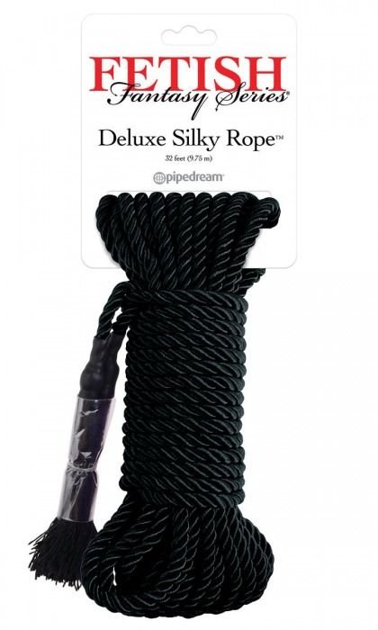 Черная веревка для фиксации Deluxe Silky Rope - 9,75 м. - Pipedream - купить с доставкой в Ачинске