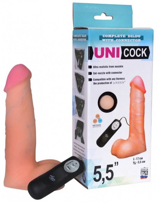 Фаллическая насадка Харнесс UNICOCK 5,5  с вибрацией - 17 см. - LOVETOY (А-Полимер) - купить с доставкой в Ачинске
