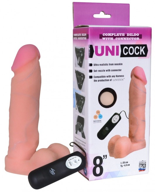 Фаллическая насадка Харнесс UNICOCK 8  с вибрацией - 20 см. - LOVETOY (А-Полимер) - купить с доставкой в Ачинске