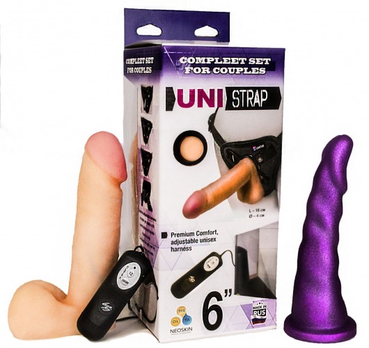 Вибрострапон с двумя насадками UniStrap - 18 и 18 см. - LOVETOY (А-Полимер) - купить с доставкой в Ачинске