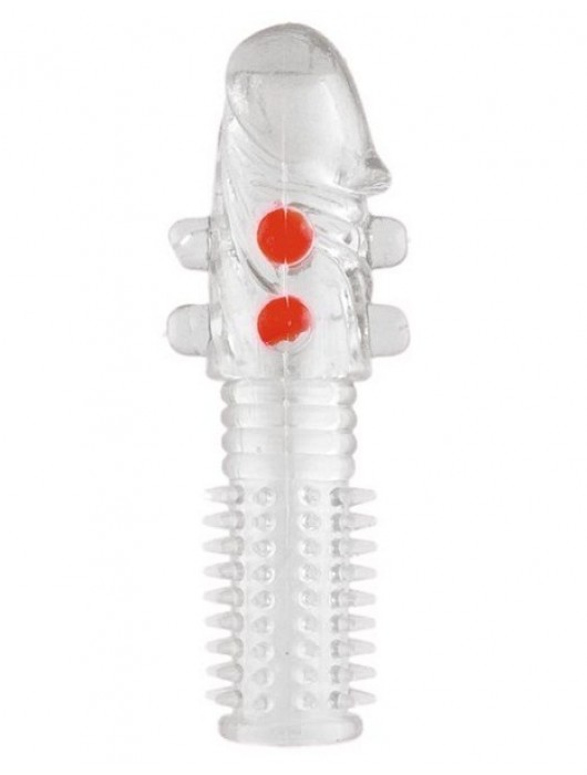 Гелевая прозрачная насадка с шариками и шипами - 14 см. - Toyfa Basic - в Ачинске купить с доставкой