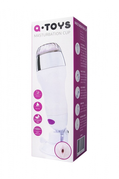 Мастурбатор-вагина в белой колбе с присоской и функцией нагрева - A-toys - в Ачинске купить с доставкой