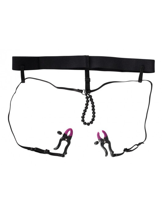 Трусики с зажимами для половых губ и бусинками для массажа промежности - Orion - купить с доставкой в Ачинске