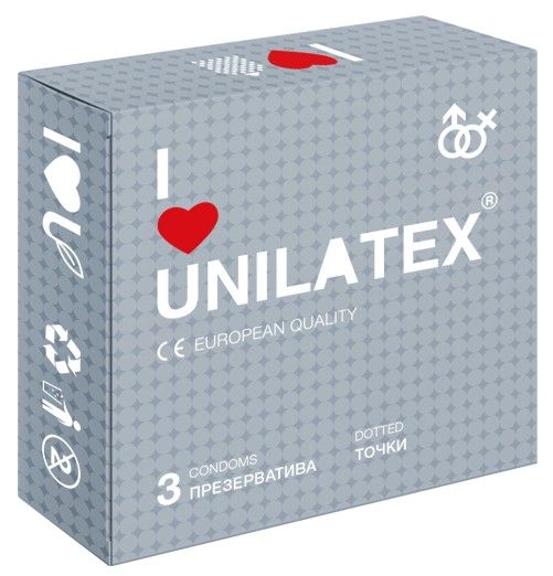 Презервативы с точками Unilatex Dotted - 3 шт. - Unilatex - купить с доставкой в Ачинске