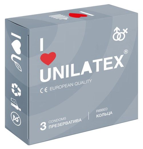 Презервативы с рёбрами Unilatex Ribbed - 3 шт. - Unilatex - купить с доставкой в Ачинске