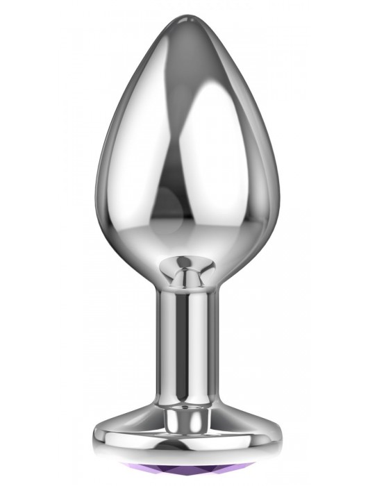 Малая серебристая анальная пробка Diamond Purple Sparkle Small с фиолетовым кристаллом - 7 см. - Lola Games - купить с доставкой в Ачинске