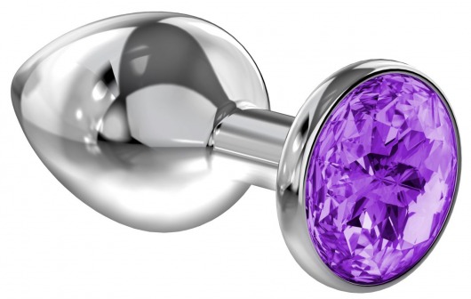 Малая серебристая анальная пробка Diamond Purple Sparkle Small с фиолетовым кристаллом - 7 см. - Lola Games - купить с доставкой в Ачинске