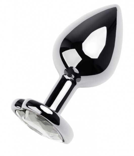 Серебристая анальная пробка с прозрачным кристаллом-сердцем - 8 см. - ToyFa - купить с доставкой в Ачинске