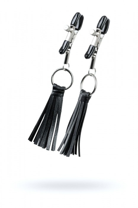 Черно-серебристые зажимы для сосков Theatre с кисточками - ToyFa - купить с доставкой в Ачинске