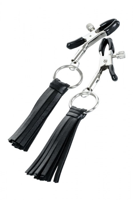 Черно-серебристые зажимы для сосков Theatre с кисточками - ToyFa - купить с доставкой в Ачинске