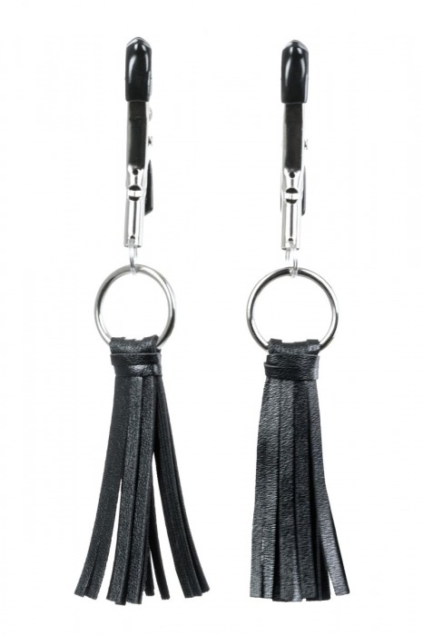 Черно-серебристые зажимы для сосков Theatre с кисточками - ToyFa - купить с доставкой в Ачинске