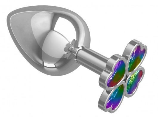 Серебристая анальная пробка-клевер с радужным кристаллом - 9,5 см. - Джага-Джага - купить с доставкой в Ачинске