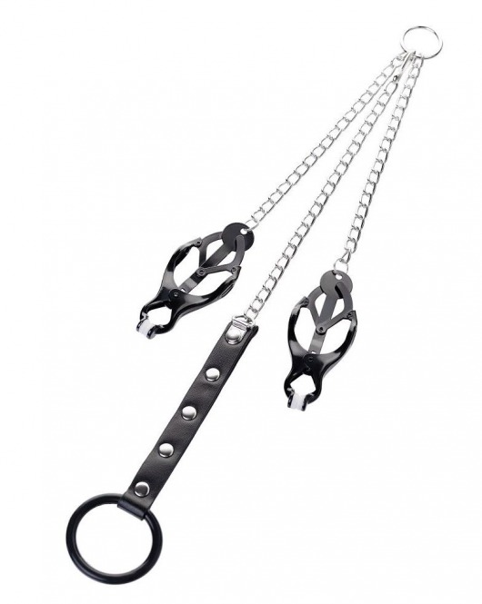 Черно-серебристые зажимы для сосков с кольцом для пениса TOYFA Metal - ToyFa - купить с доставкой в Ачинске